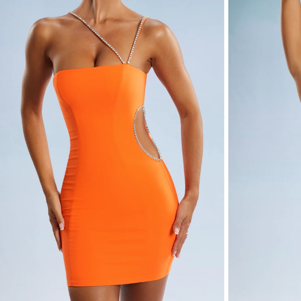 Oh Polly Asymmetric Cut Out Mini Dress in Orange